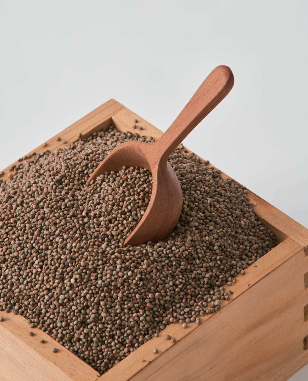 Perilla seeds in wooden box